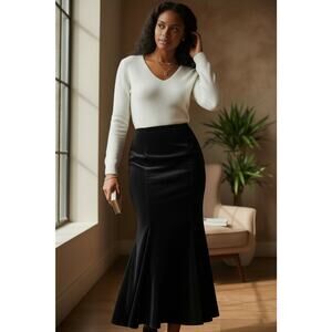 Marina Black velvet soft flared skirt women large elastic waistband made in USA